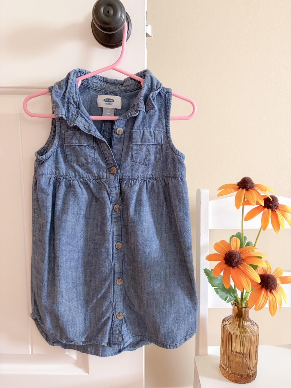 Old Navy Toddler Girl Sleeveless Chambray  Button Dress - Blue